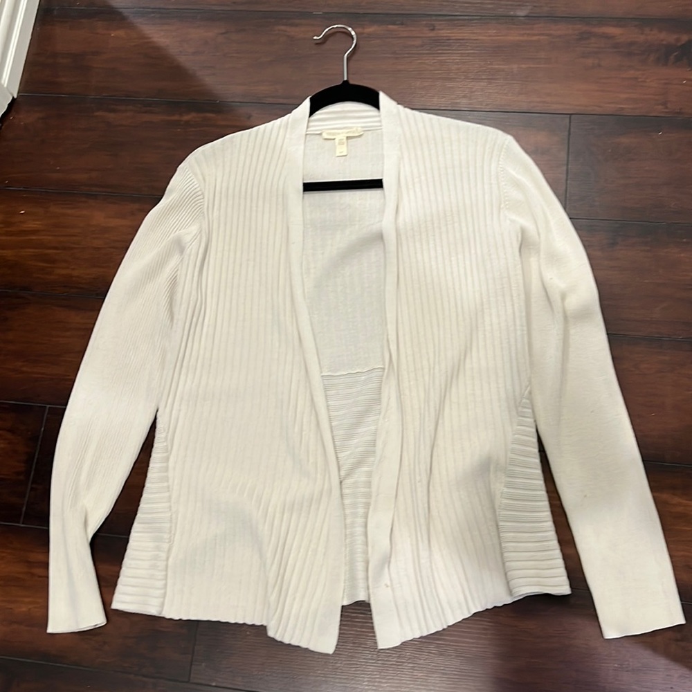 Eileen Fisher ecru ivory cardigan sweater silk organic cotton